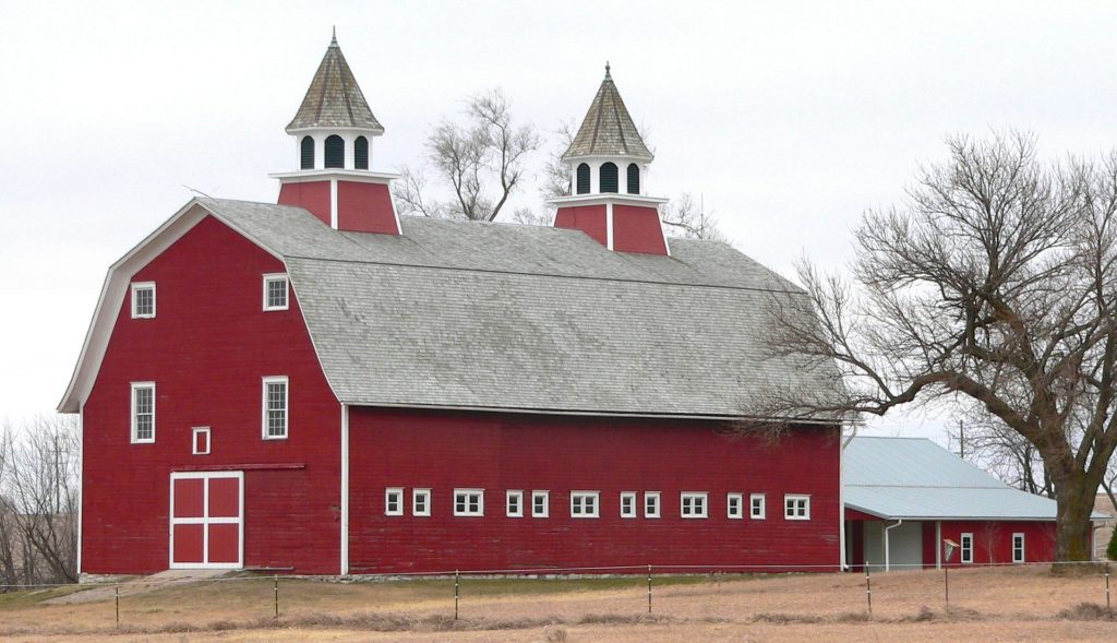 A large red barn.